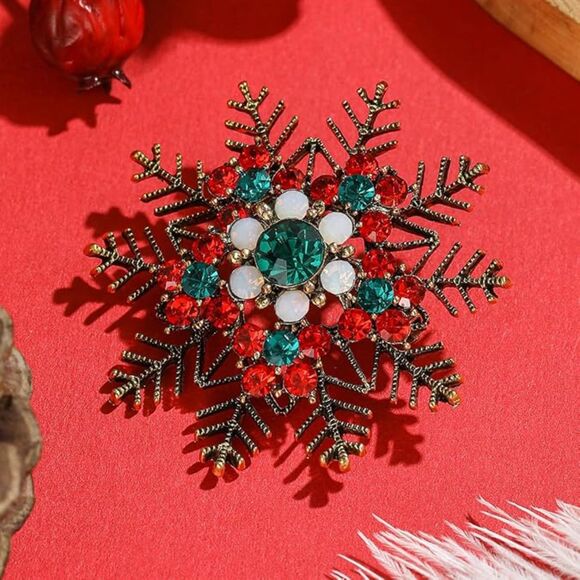 Women Rhinestone Snowflake Brooch Crystal Winter Snowflake Brooch Pin Red - Picture 4 of 6